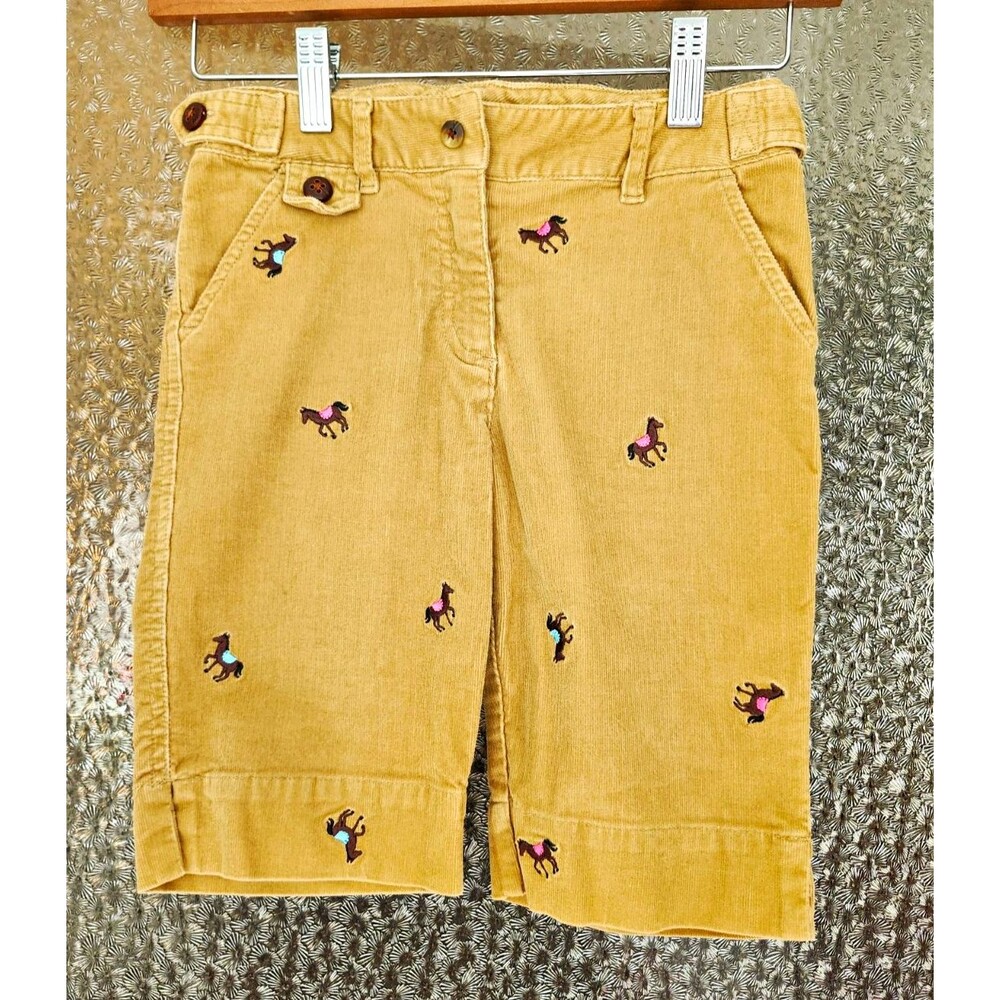 Vintage Talbots Kids Horse Embroidered Corduroy Bermuda Shorts Khaki Tan Size 7